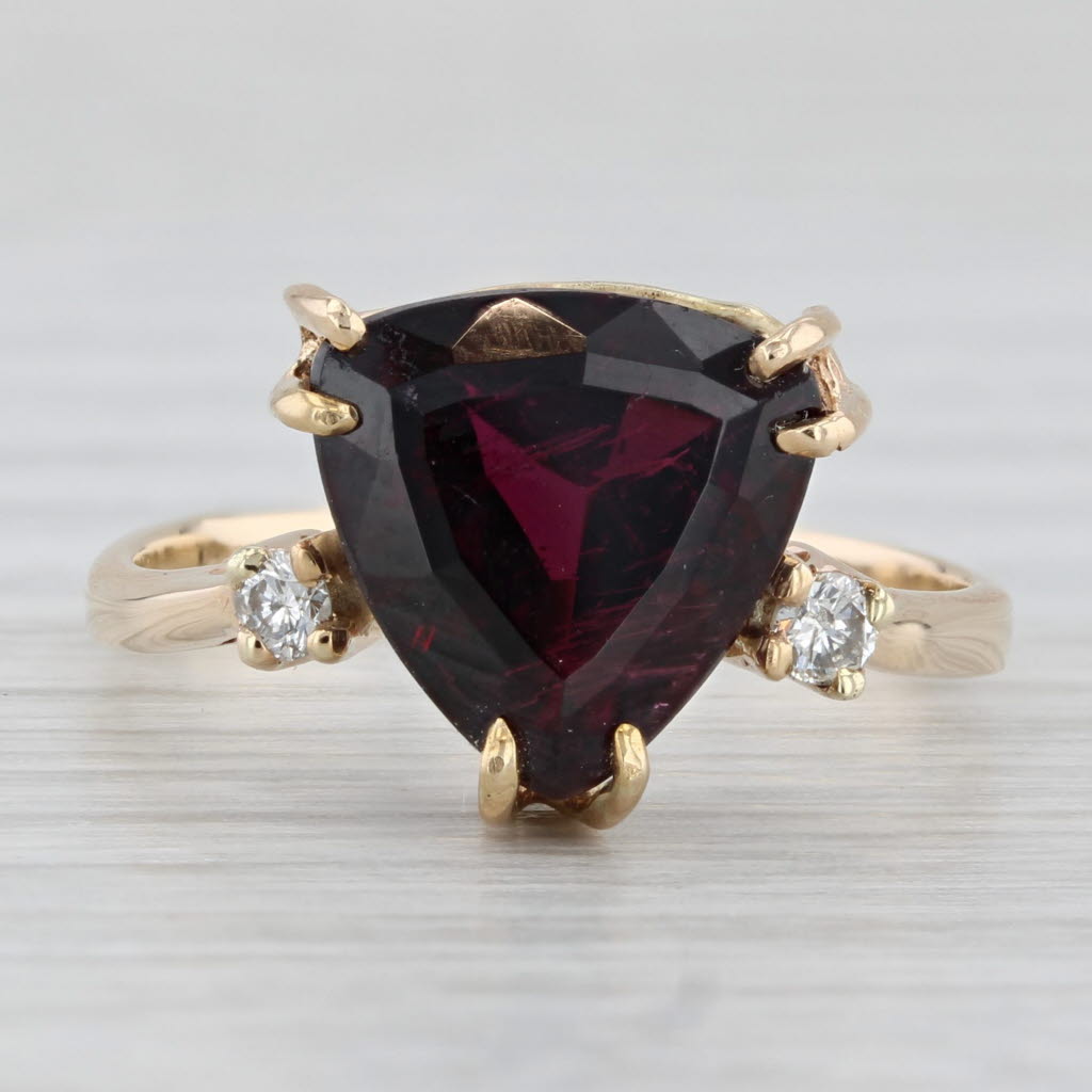 Light Gray 3.03ctw Trillion Garnet Diamond Ring 14k Yellow Gold Size 7