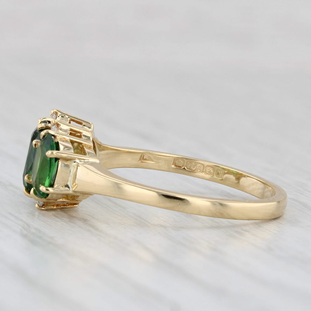 Light Gray 1.69ctw Green Chrome Diopside Diamond 3-Stone Ring 18k Yellow Gold Size 7.5