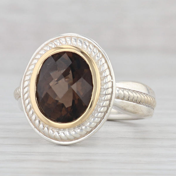 Light Gray 4.35ct Smoky Quartz Ring 18k Gold Sterling Silver Size 7-7.25 Oval Solitaire