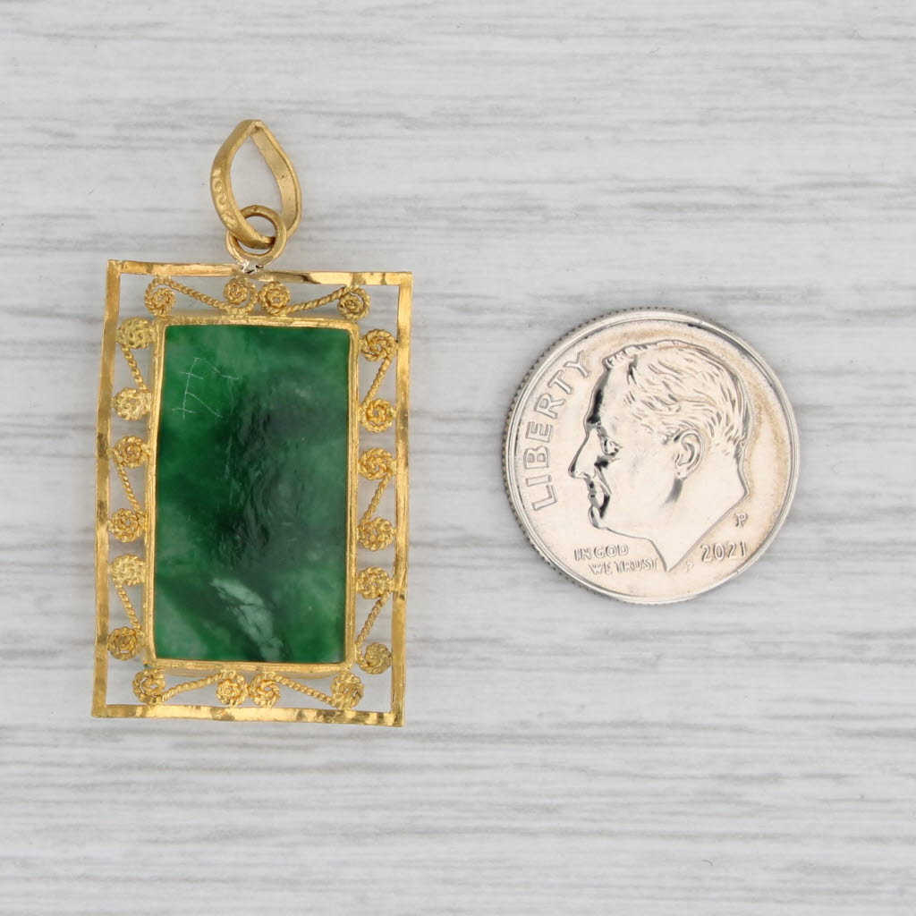 Light Gray Green Jadeite Jade Filgiree Pendant 22k Yellow Gold