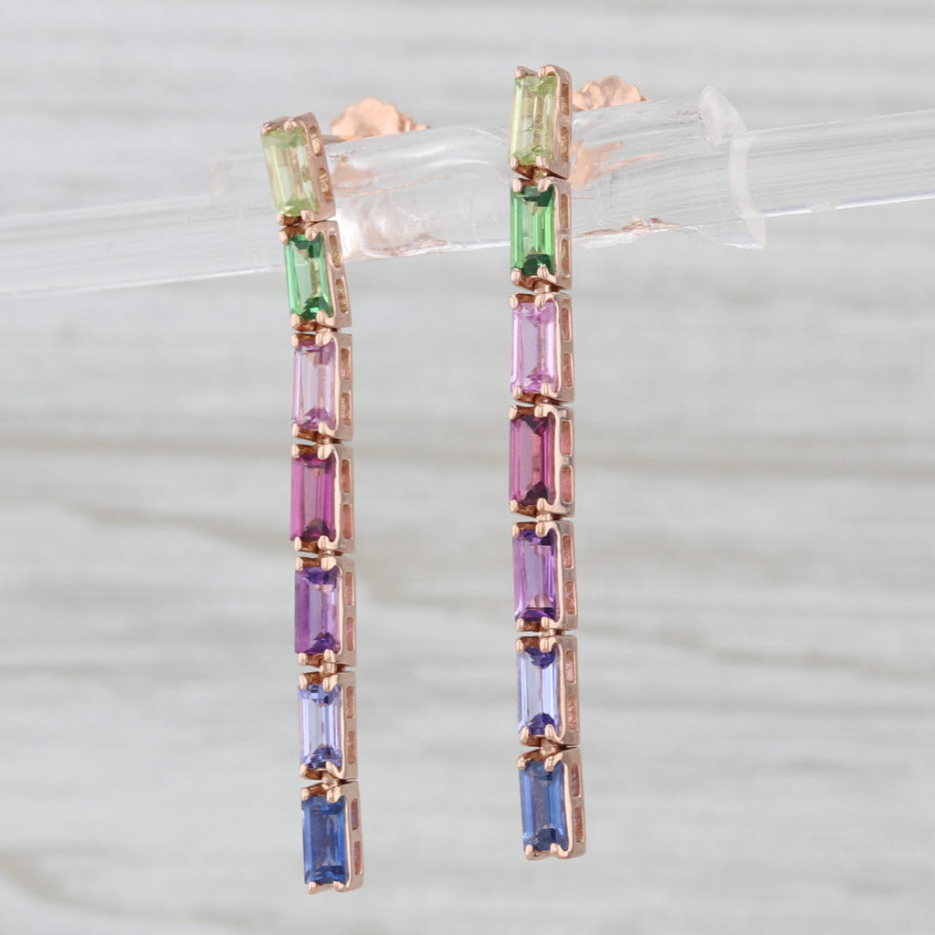 Le Vian 2.10ctw Gemstone Dangle Earrings 14k Gold Peridot Sapphire Tanzanite