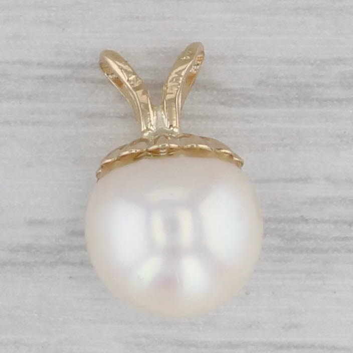 Gray Cultured Pearl Pendant 14k Yellow Gold Small Round Solitaire Drop