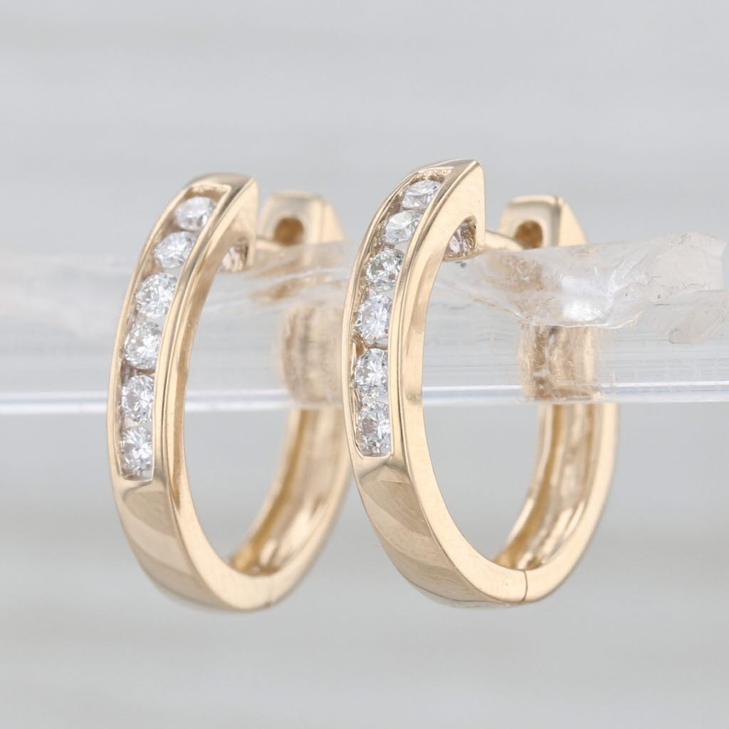 0.18ctw Diamond Hoop Huggie Earrings 14k Yellow Gold Hinged Snap Top Round Hoops