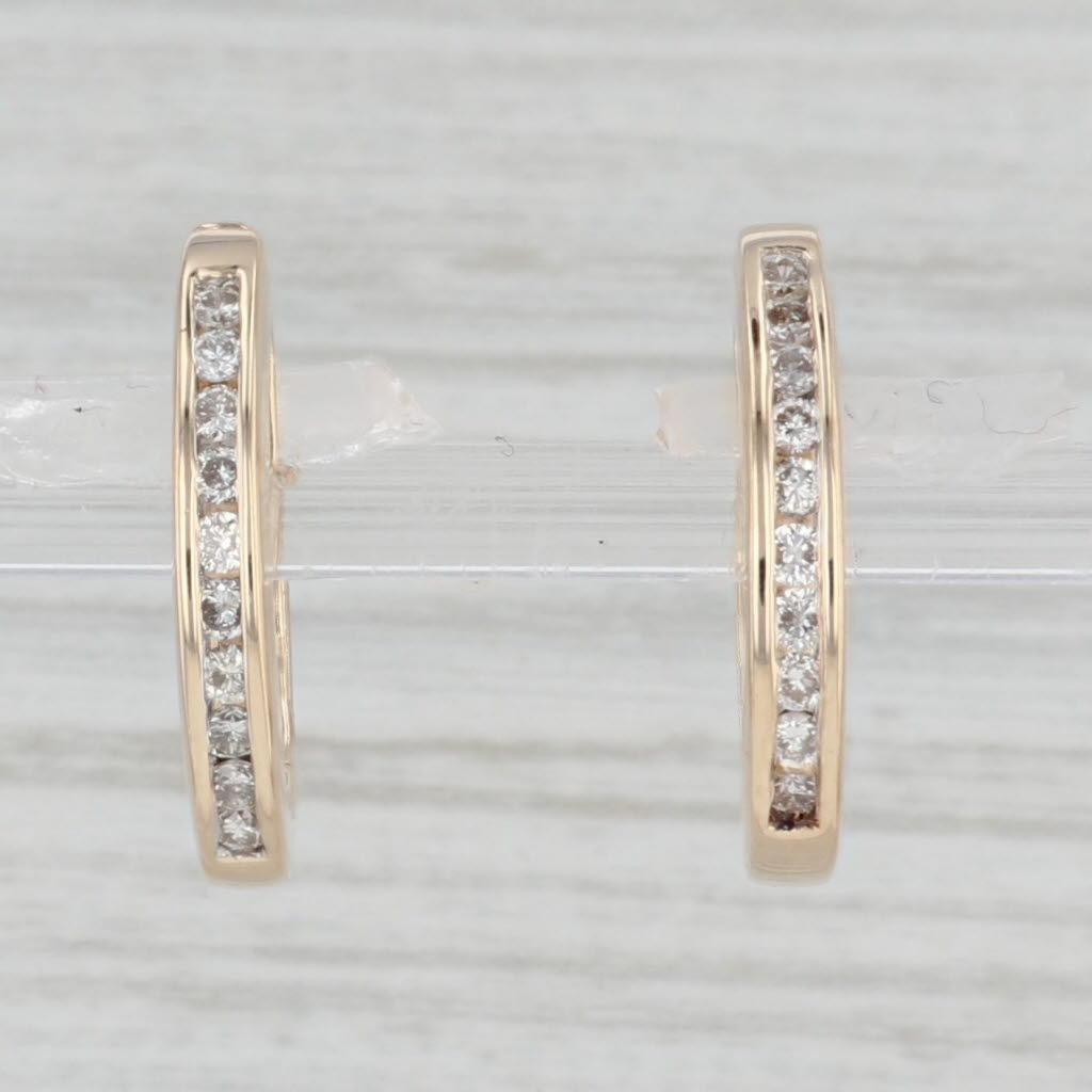 Light Gray 0.32ctw Diamond Hoop Earrings 14k Yellow Gold Hinged Snap Top Hoops