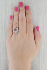 1.49ctw Pink Tourmaline Diamond Flower Ring 14k White Gold Size 7.5 Cocktail