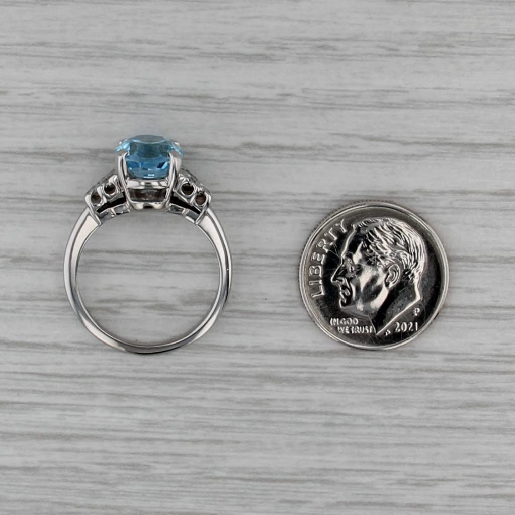 3.39ctw Oval Blue Topaz Diamond Ring 10k White Gold Size 6