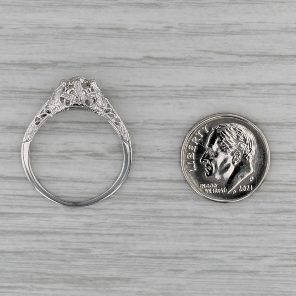 0.63ct Diamond Solitaire Filigree Engagement Ring 18k White Gold Size 8.25
