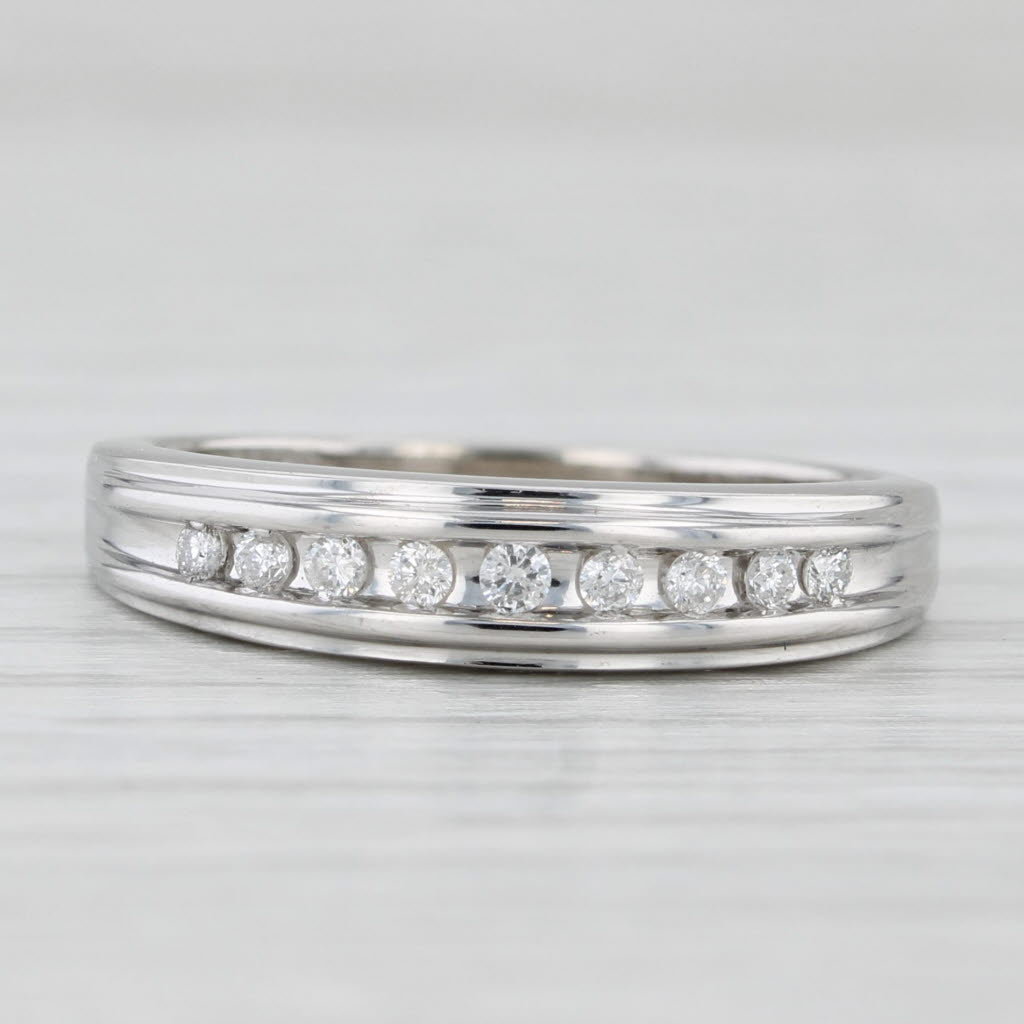 Light Gray 0.15ctw Diamond Wedding Band 14k White Gold Size 7.25 Stackable Ring