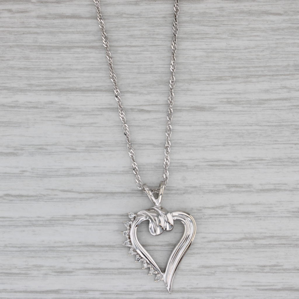 Gray Diamond Accented Open Heart Pendant Necklace 14k White Gold 18"