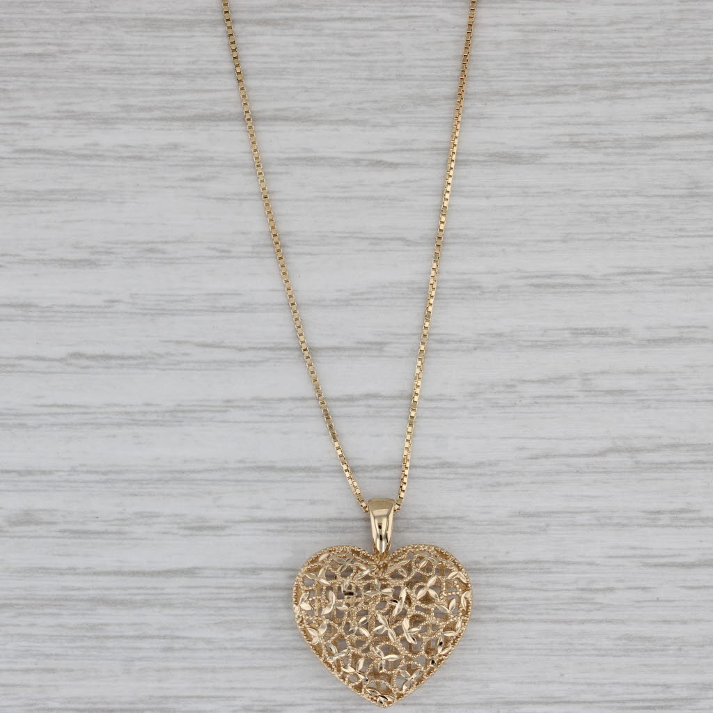 Gray Open Heart Pendant Necklace 14k Yellow Gold 18" Box Chain