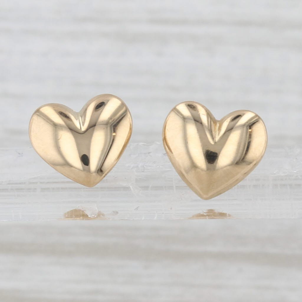 Small Puffy Heart Stud Earrings 18k Yellow Gold Studs Push Backs