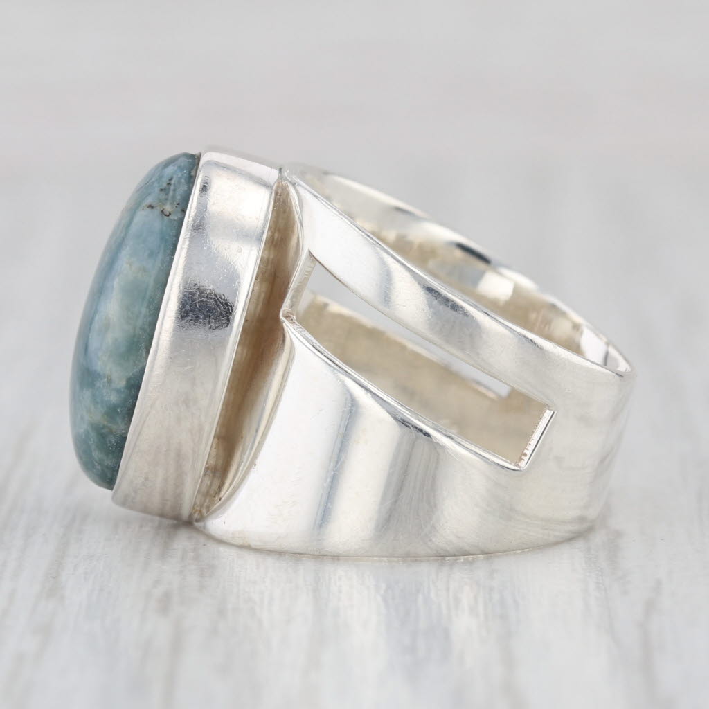 Larimar Oval Cabochon Solitaire Ring Sterling Silver Size 5.75 Statement