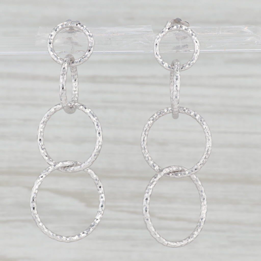 Light Gray Dangling Circles Earrings 14k White Gold Pierced Drops Italian