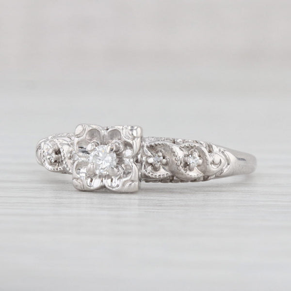 Light Gray Vintage 0.10ctw Diamond Engagement Ring 14k White Gold Size 7