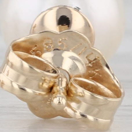 Cultured Pearl Stud Earrings 14k Yellow Gold 6.2mm Round Bead Solitaire Studs