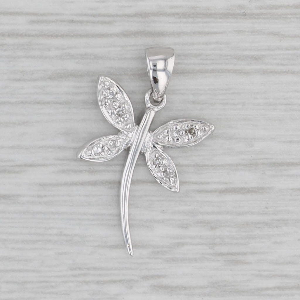 Gray Diamond Dragonfly Pendant 10k White Gold Small Drop Charm Insect Bug Jewelry