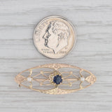 Vintage Blue Glass Imitation Sapphire Pearl Filigree Brooch 10k Gold Floral Pin