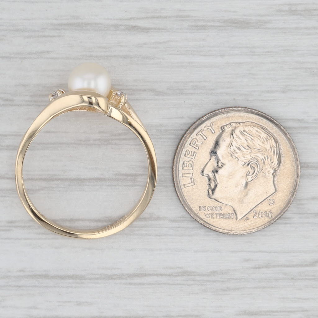 Saltwater Cultured Pearl Diamond Bypass Ring 10k Yellow Gold Size 6.75
