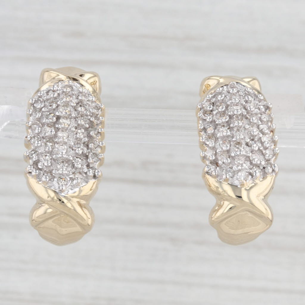 Light Gray 0.30ctw Diamond Cluster J-Hook Earrings 10k Yellow Gold Pierced Drops