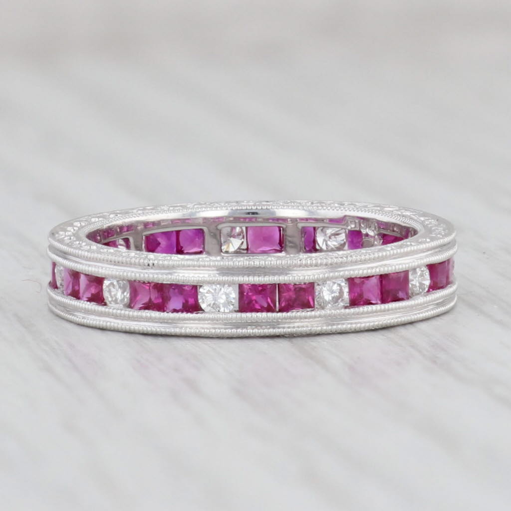 Light Gray New 1.89ctw Ruby Diamond Eternity Ring Platinum Wedding Band Stackable Size 6.5