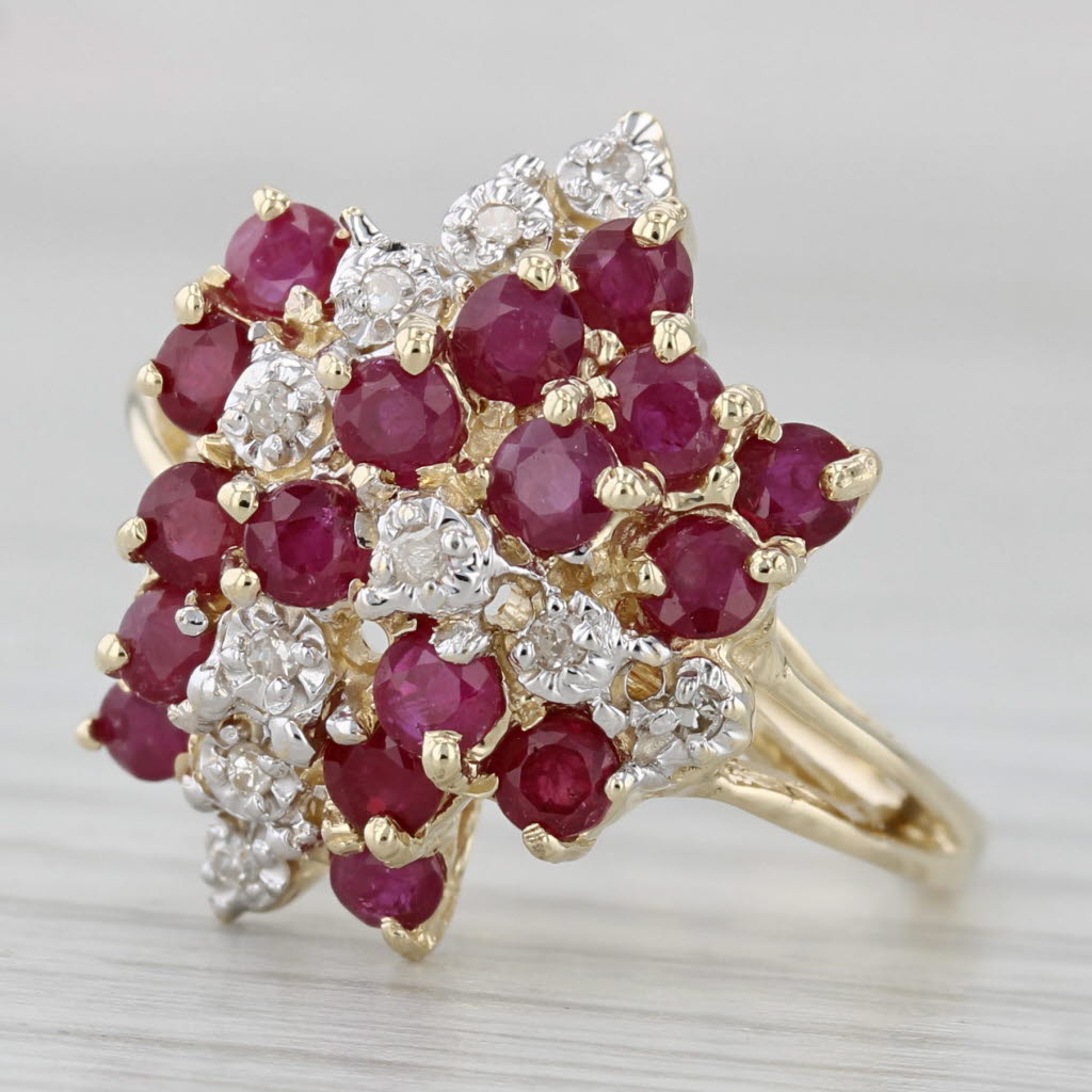 Gray 1.72ctw Diamond Ruby Cluster Ring 14k Yellow Gold Size 7.5