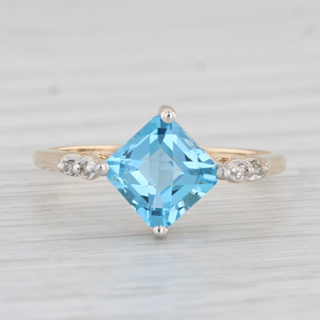 Light Gray 1.85ct Princess Blue Topaz Diamond Ring 10k Yellow Gold Size 7.25