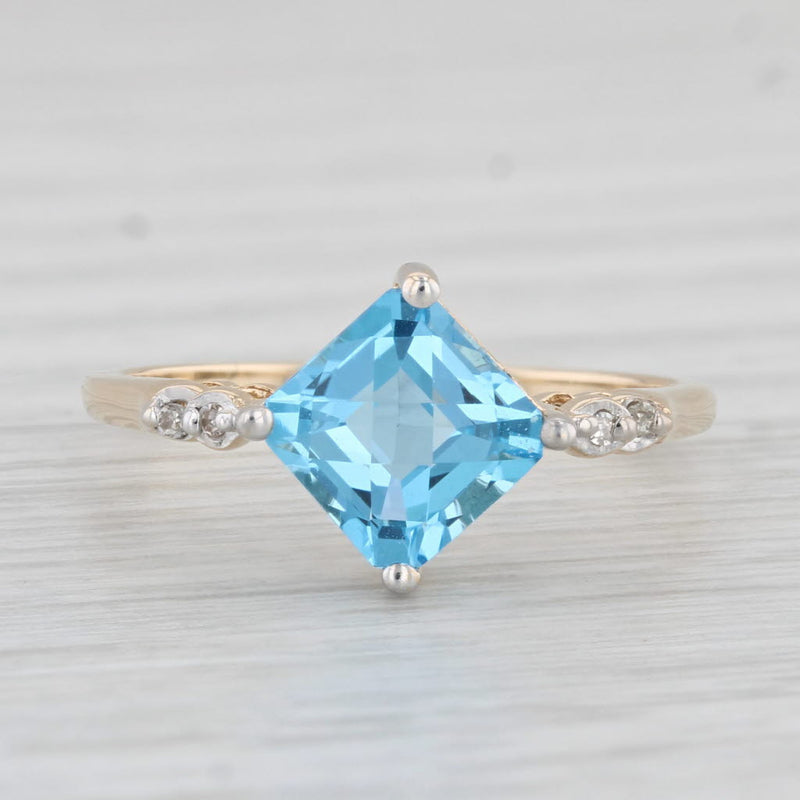 1.85ct Princess Blue Topaz Diamond Ring 10k Yellow Gold Size 7.25