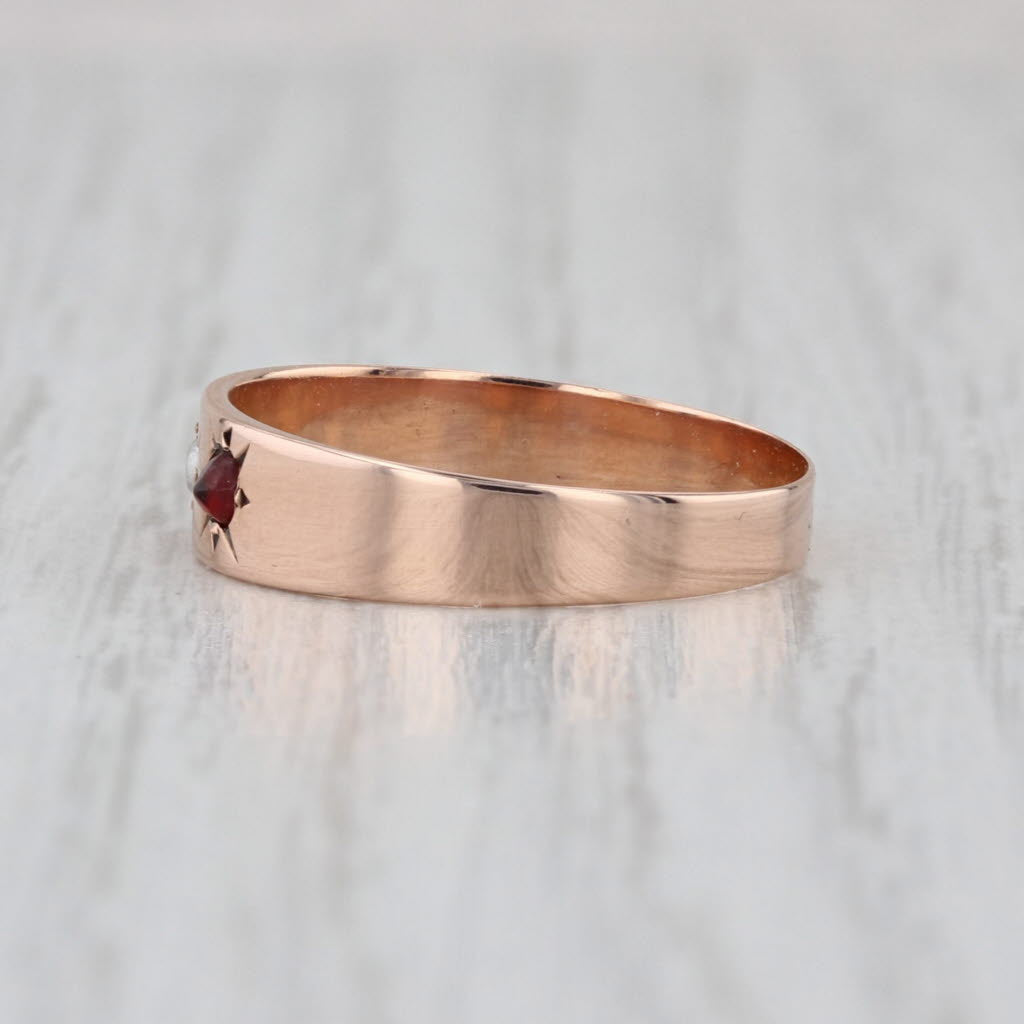 Antique Simulated Pearl Red Glass Ring 8k Rose Gold Size 6.25-6.75