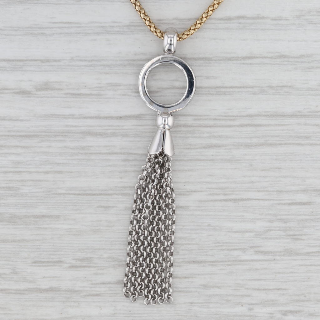 Light Gray 0.18ctw Diamond Fringe Pendant Necklace 14k Gold 16.75" Popcorn Chain