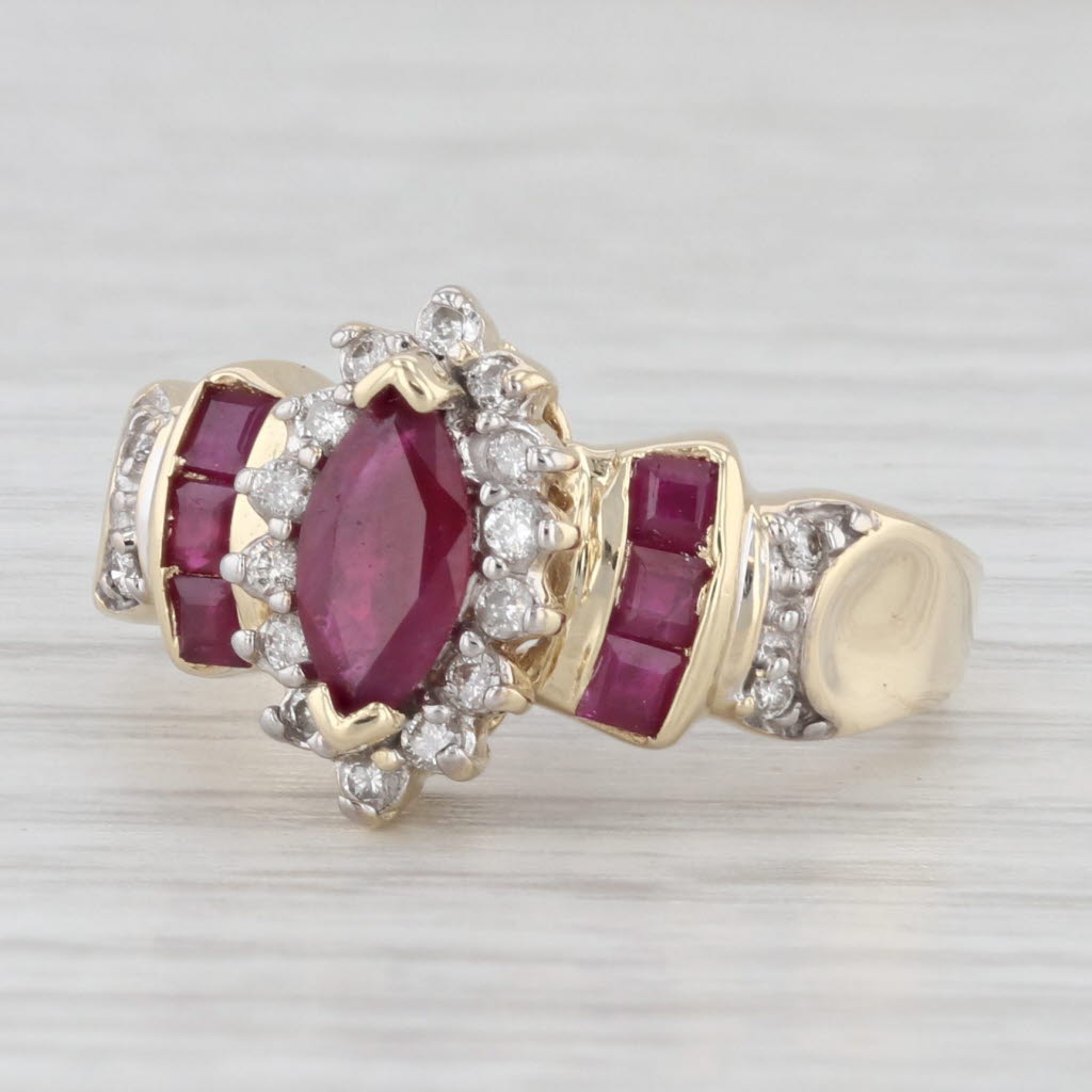 Light Gray 1.27ctw Marquise Ruby Diamond Halo Ring 14k Yellow Gold Size 5.5