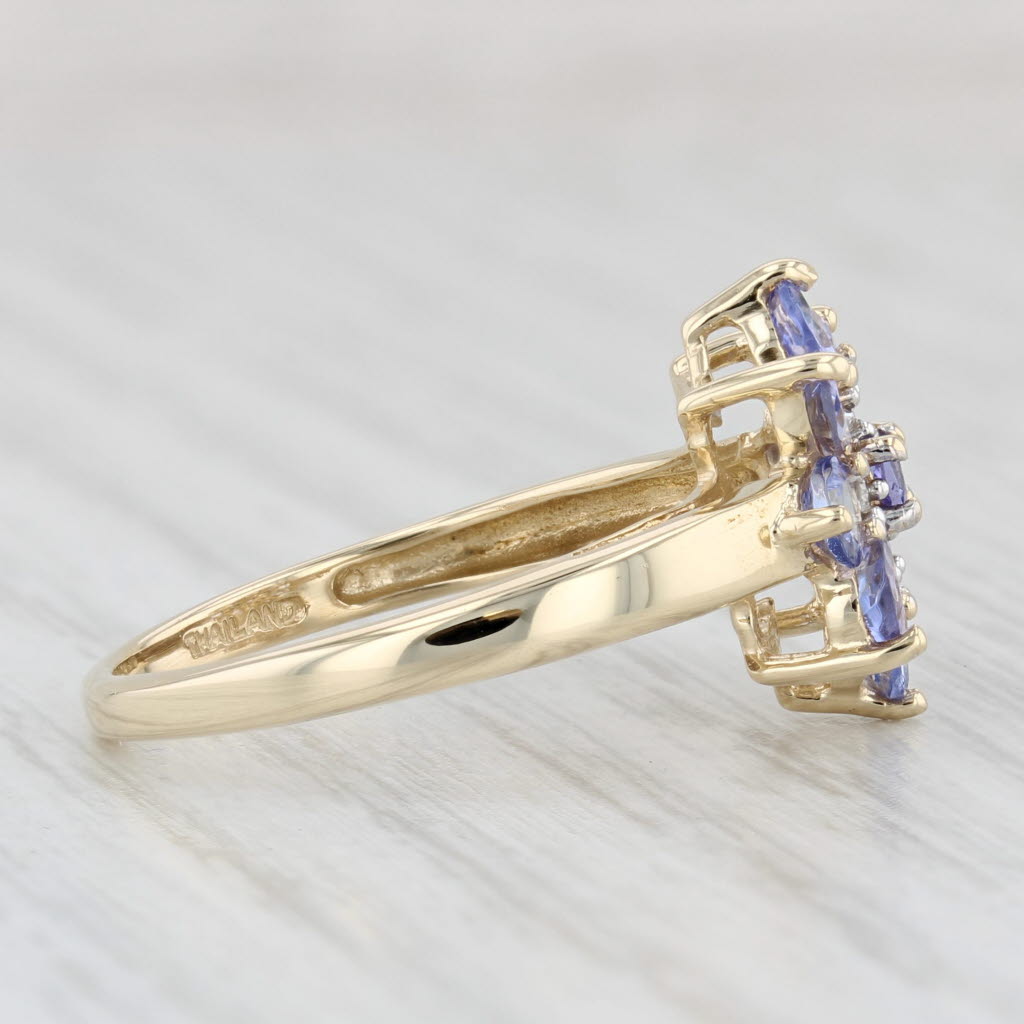 Light Gray 0.82ctw Tanzanite Diamond Flower Cluster Ring 14k Yellow Gold Size 7