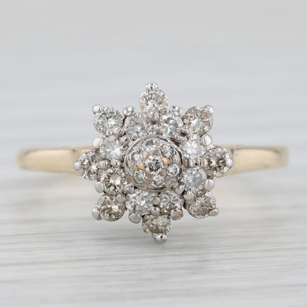 Light Gray 0.32ctw Diamond Flower Cluster Ring 10k White Yellow Gold Size 6.75