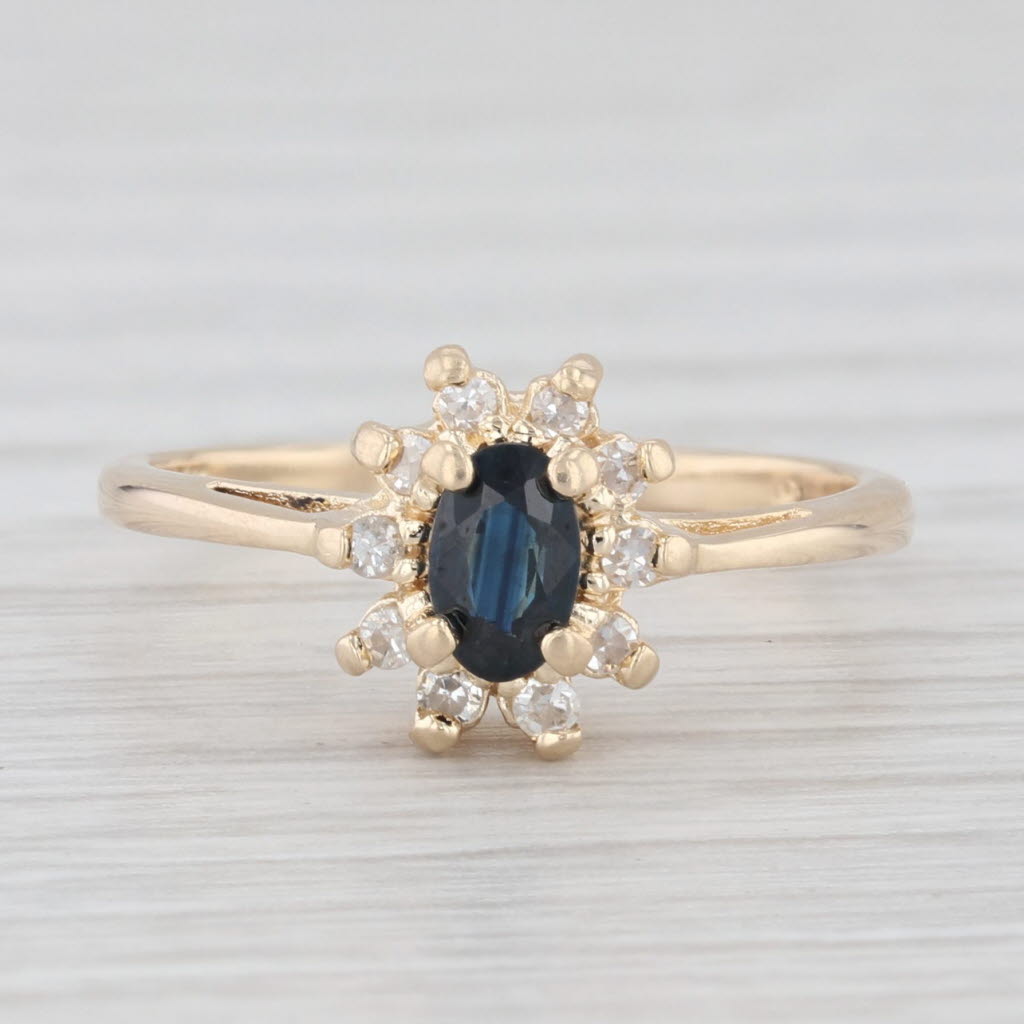 Light Gray 0.43ctw Oval Blue Sapphire Diamond Halo Ring 14k Yellow Gold Size 4.5 Engagement