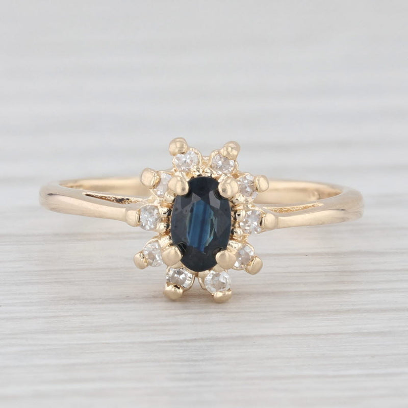 0.43ctw Oval Blue Sapphire Diamond Halo Ring 14k Yellow Gold Size 4.5 Engagement