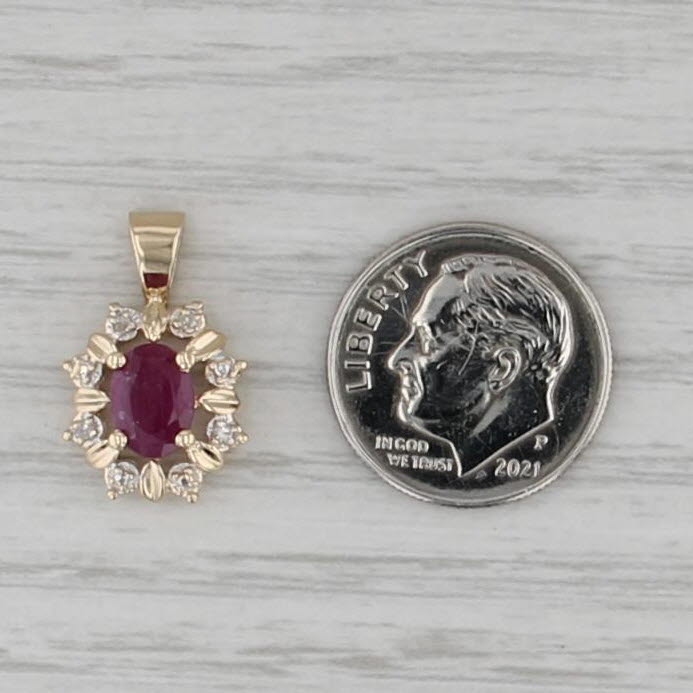 1.13ctw Ruby Diamond Halo Pendant 14k Yellow Gold Small Drop