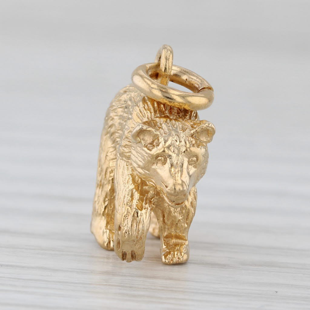 Light Gray Bear Souvenir Charm 10k Yellow Gold 3D Figural Figurine Pendant