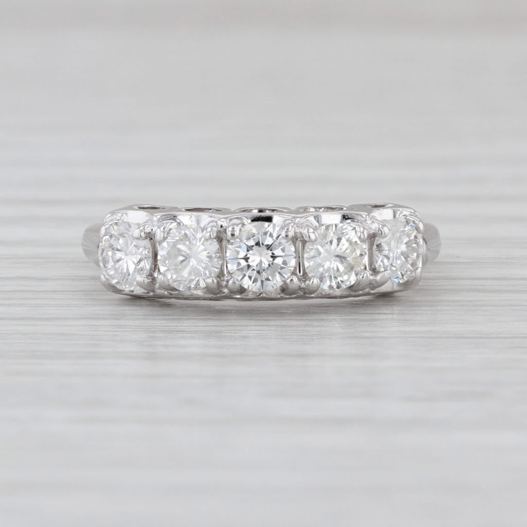 Vintage 0.92ctw Diamond Ring 14k White Gold Wedding Band 5-Stone Anniversary