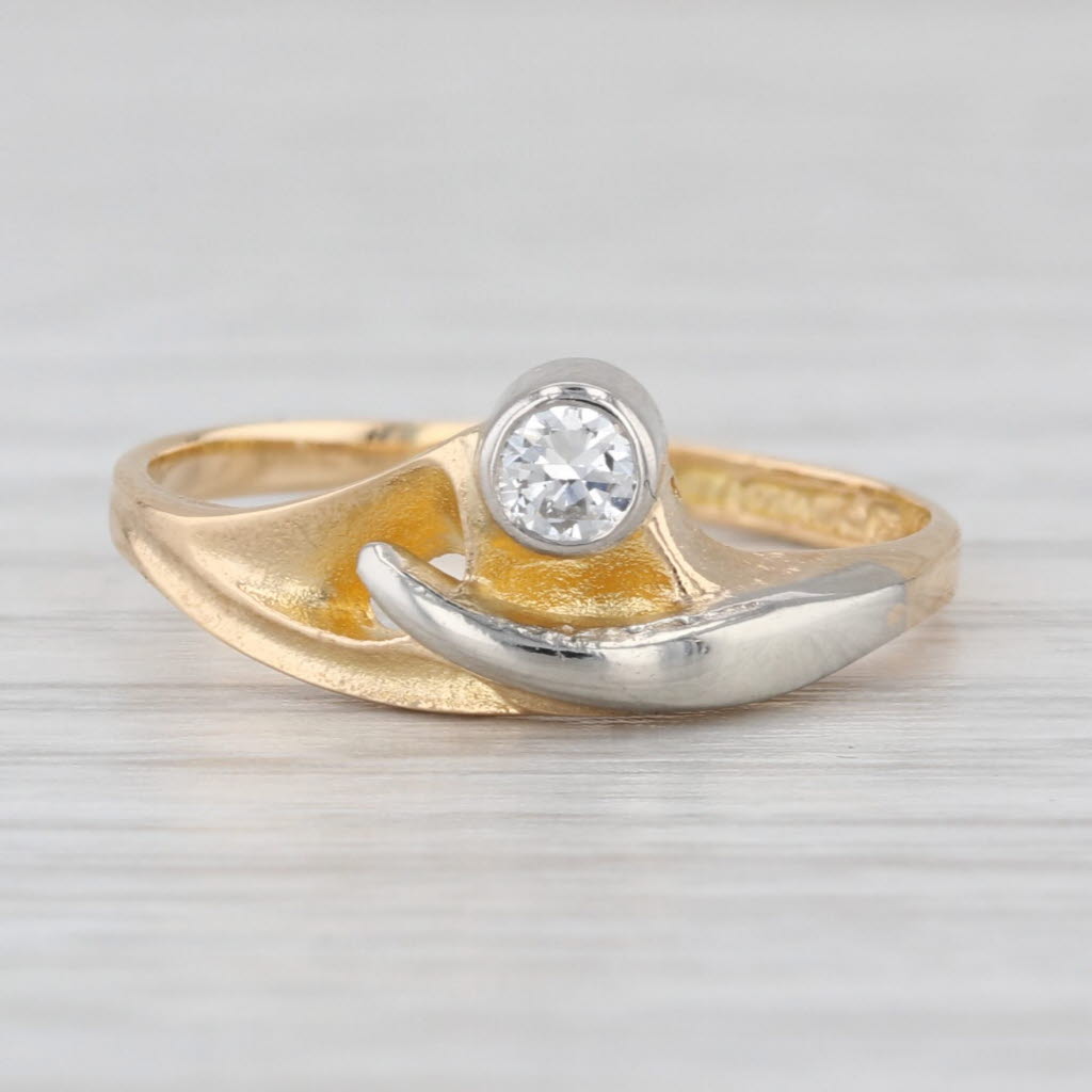Lapponia 0.10ctw Diamond Solitaire 2-Toned Ring 18k Yellow White Gold Size 5