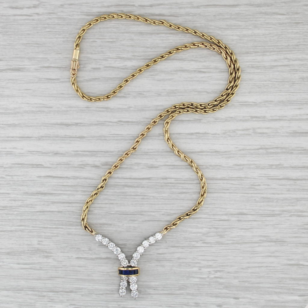 2.16ctw Blue Sapphire Diamond Lariat Necklace 18k Gold Platinum 16.75"