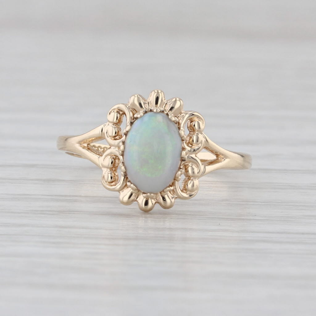 Oval Opal Cabochon Solitaire Ring 10k Yellow Gold Size 5.75