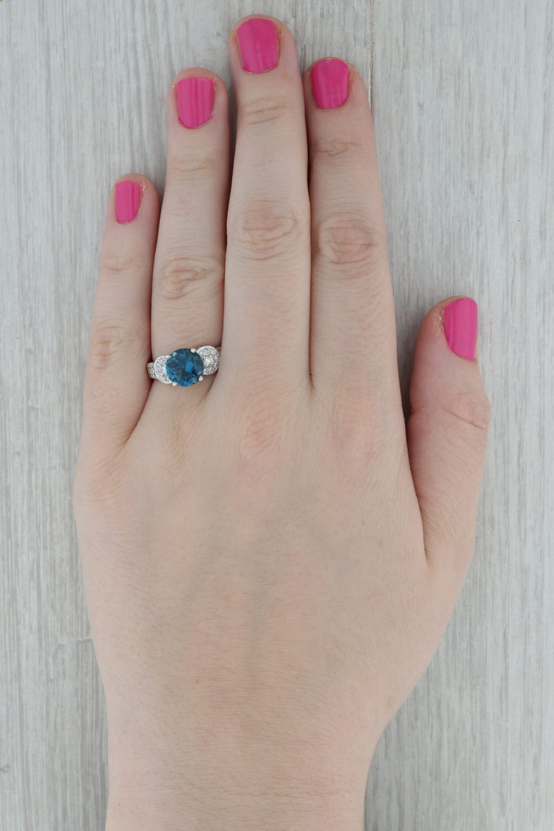 3.94ctw Round London Blue Topaz Diamond Ring 18k White Gold Size 7.75-8