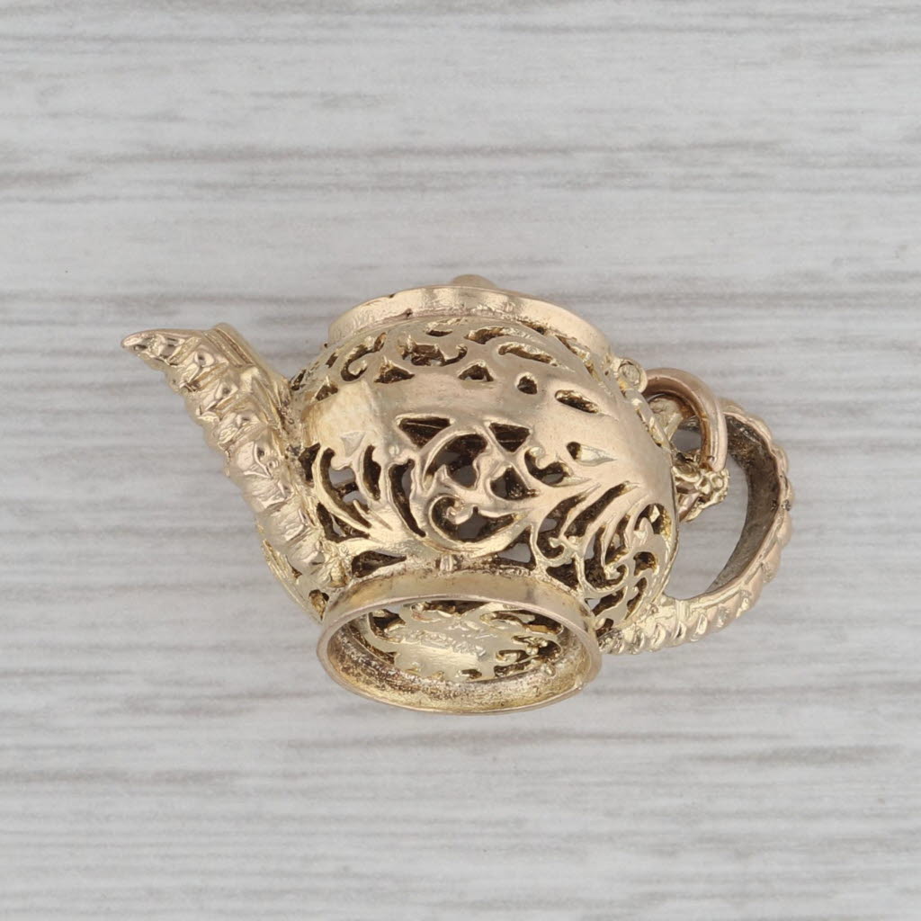 Gray Vintage Ornate Teapot Charm 9k Yellow Gold British Opens Diffuser