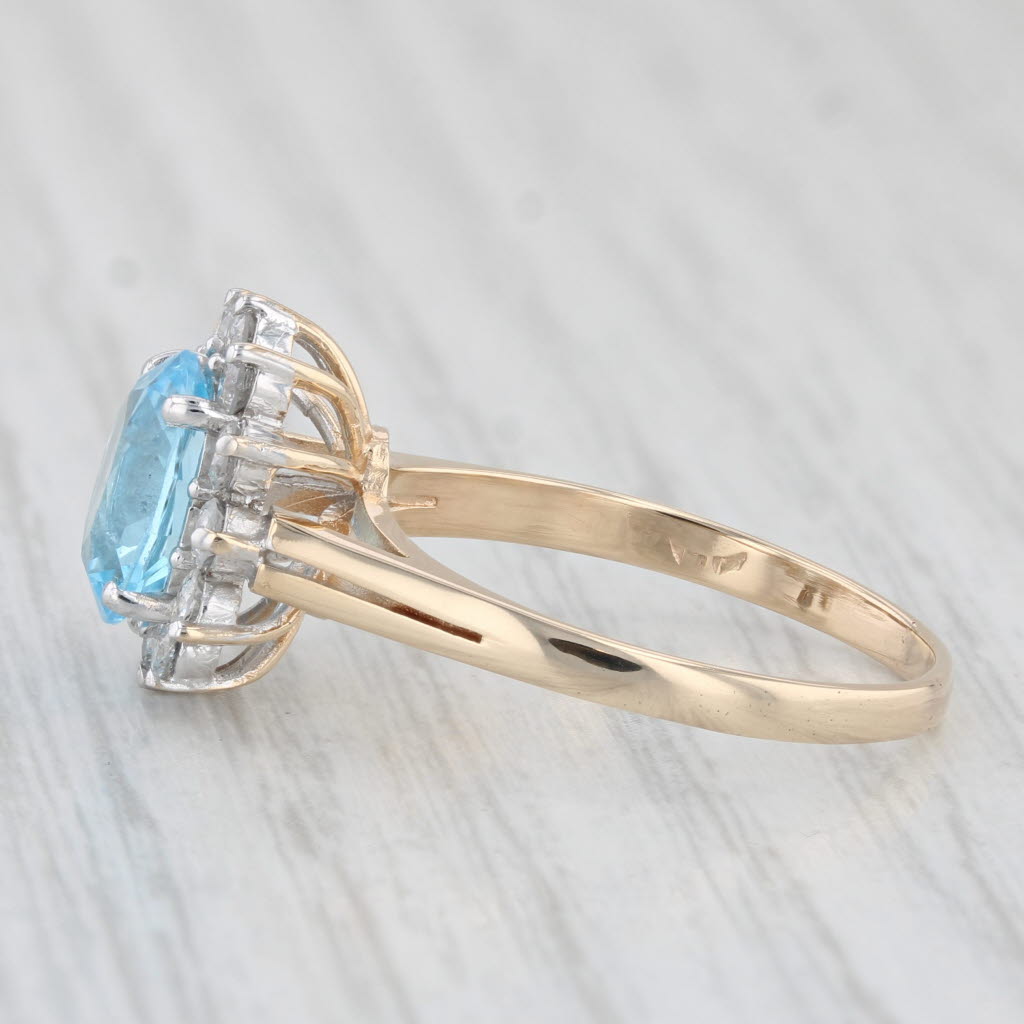 Light Gray 2.83ctw Oval Blue Topaz Diamond Halo Ring 14k Yellow Gold Size 8.5 Engagement