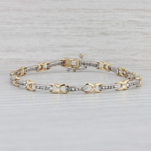 Gray 0.40ctw Diamond Bar X Link Bracelet 10k White Yellow Gold 7.25" 4.1mm