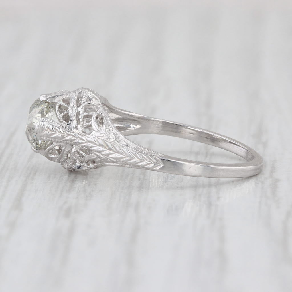 Art Deco 0.73ct Diamond Old Mine Cut Solitaire Engagement Ring 18k White Gold