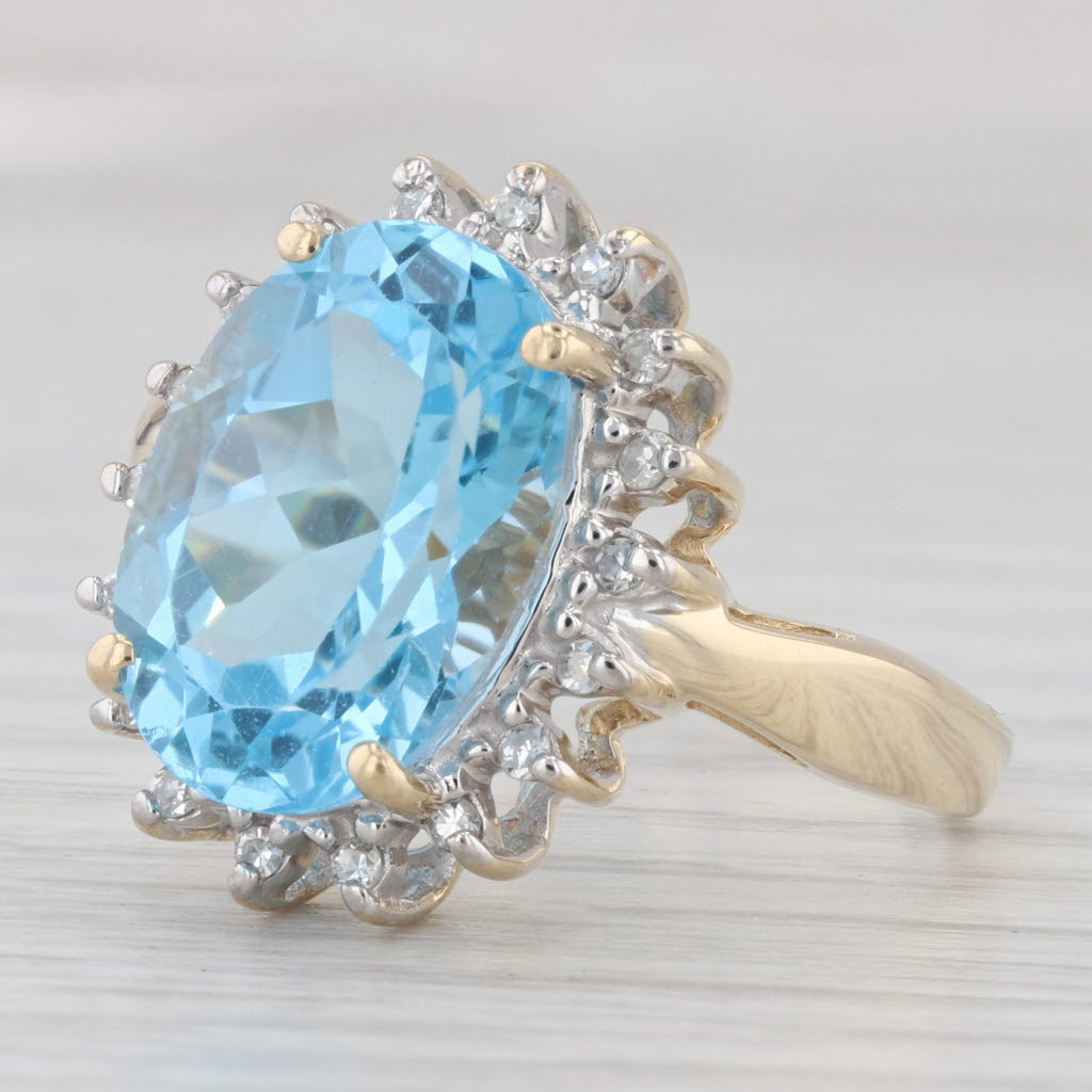 Light Gray 8.15ctw Oval Blue Topaz Diamond Halo Ring 14k Yellow Gold Size 8.5 Cocktail