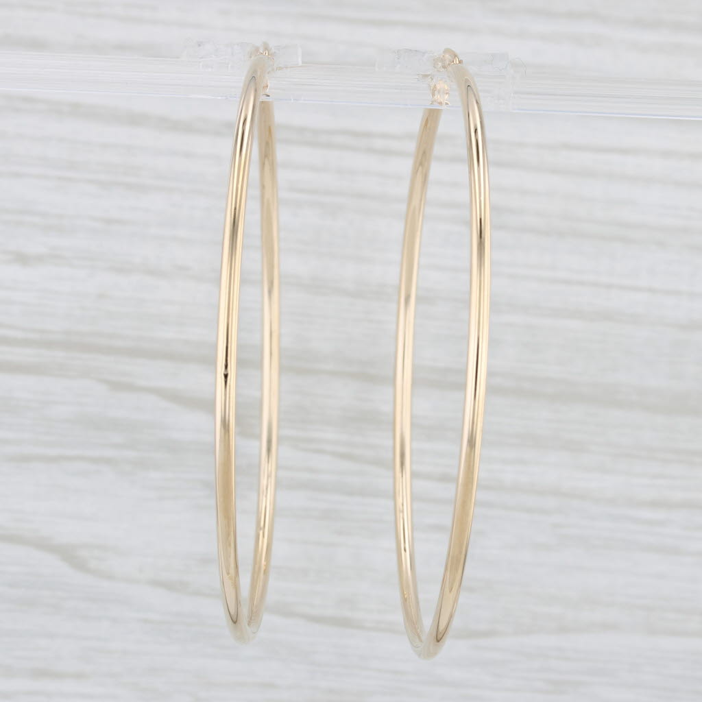 Light Gray Large Round Hoop Earrings 14k Yellow Gold Snap Top Hoops