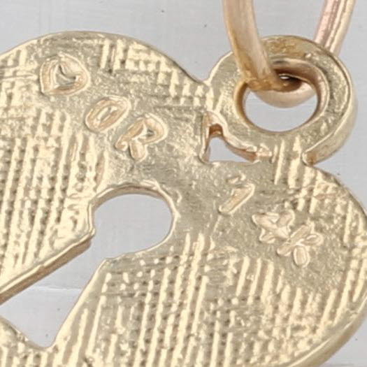 Heart Lock Skeleton Key Charm 14k Yellow Gold Pendant