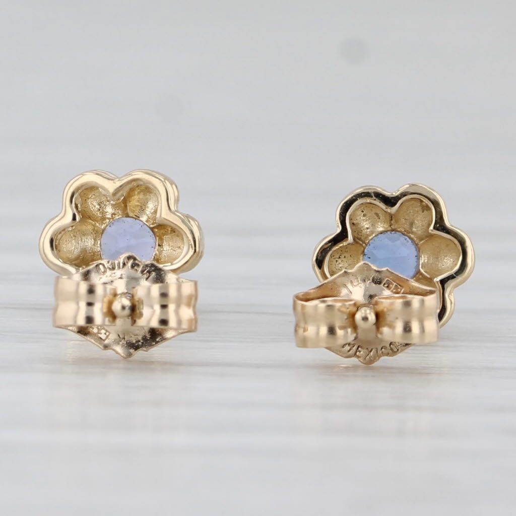 Light Gray 0.25ctw Tanzanite Flower Stud Earrings 14k Yellow Gold Solitaire Studs