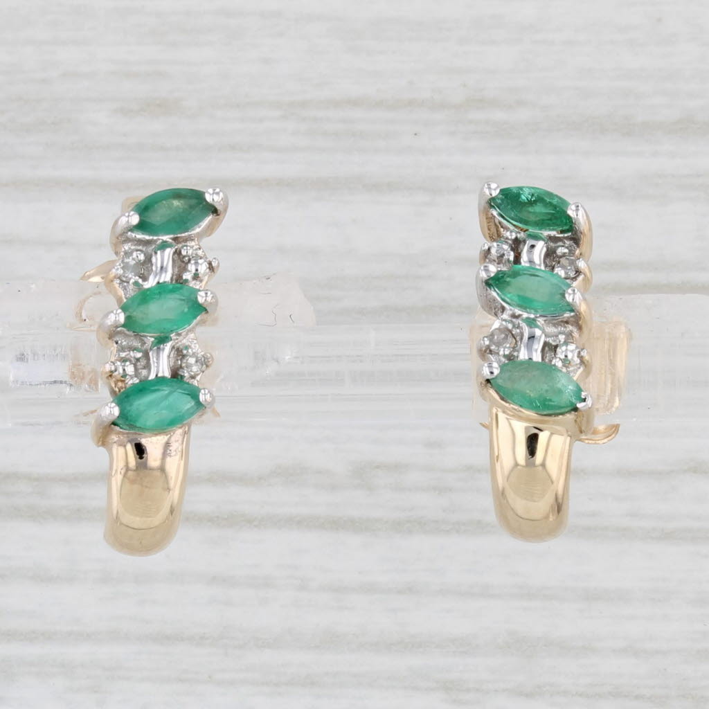 Light Gray 0.35ctw Emerald Diamond J-Hook Drop Earrings 14k Yellow Gold